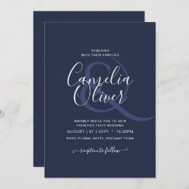 バジェットネイビーブルーモノクロ結婚ーズ 招待状