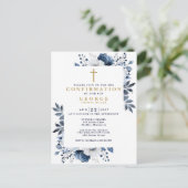 バジェットネイビーブルー植物確モダン認 ポストカード (スタンド正面)