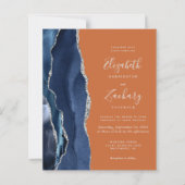 バジェットネイビーブルー焦げオレンジ結婚式招待状 (正面)