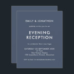 バジェットネイビーブルー結婚ズ夕べ披露宴招待状<br><div class="desc">シンプルダスティネイビー結婚ブルーブルー夕べ披露宴招待状。4.5インチx 5.6インチの低価格の代替品。デフォルトのオプションであるセミグロス110 lbカードストック(招待状に推奨)またはサテン仕上げ80 lbシンナー紙ストック（エンクロージャに最適）で利用可能。詳細に文字をパーソナライズする簡単と、必要な各面のタイポグラフィと背景の色を変更するもしは、さらにオプションを使用して任意の選択に変更カスタマイズできます。</div>