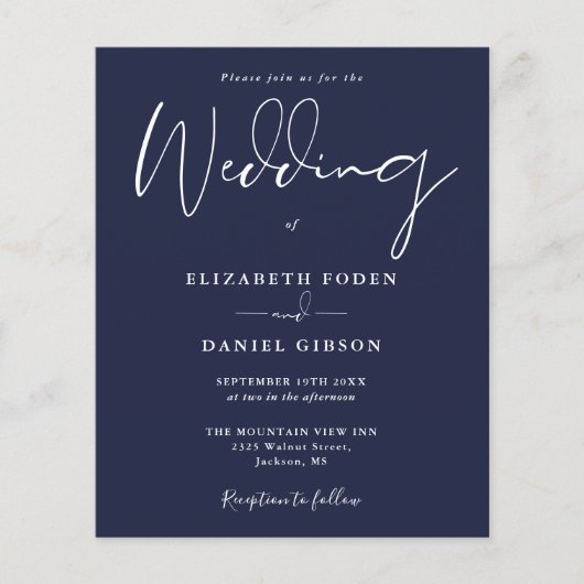 バジェットネイビーブルー結婚式招待状 (正面)