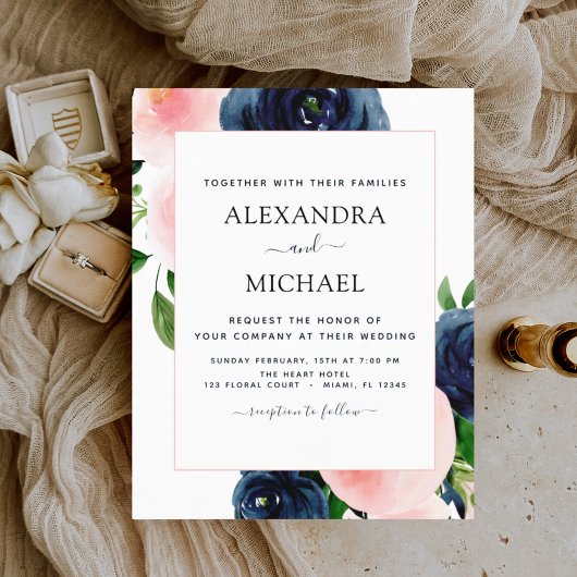 バジェットネイビーブルー赤面ピンク結婚フローラ