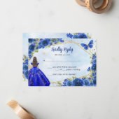 バジェットネイビーブルー金ゴールドグリッターフローラプリンセスRSVP ノートカード (正面/裏面インサイチュ)