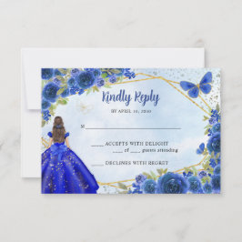 バジェットネイビーブルー金ゴールドグリッターフローラプリンセスRSVP ノートカード