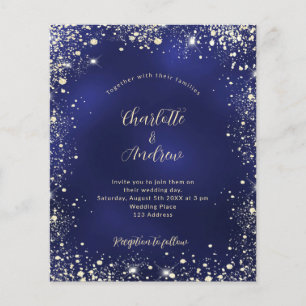 バジェットネイビーブルー金ゴールドグリッター結婚式招待状