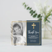 バジェットネイビーブルー金ゴールドバプテスマサンキューカード (スタンド正面)