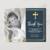 バジェットネイビーブルー金ゴールドバプテスマサンキューカード (正面)