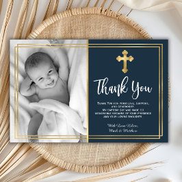 バジェットネイビーブルー金ゴールドバプテスマサンキューカード