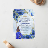 バジェットネイビーブルー金ゴールドフローラプリンセスキンセアニラ ノートカード (正面/裏面インサイチュ)