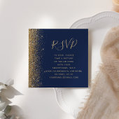 バジェットネイビーブルー金ゴールド結婚グリッターのQRコードRSVP エンクロージャーカード