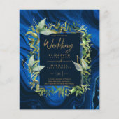 バジェットネイビーブルー金ゴールド緑の結婚式の招待 (正面)