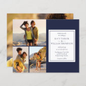 バジェットネイビーブルー4写真結婚式招待状 (正面/裏面)