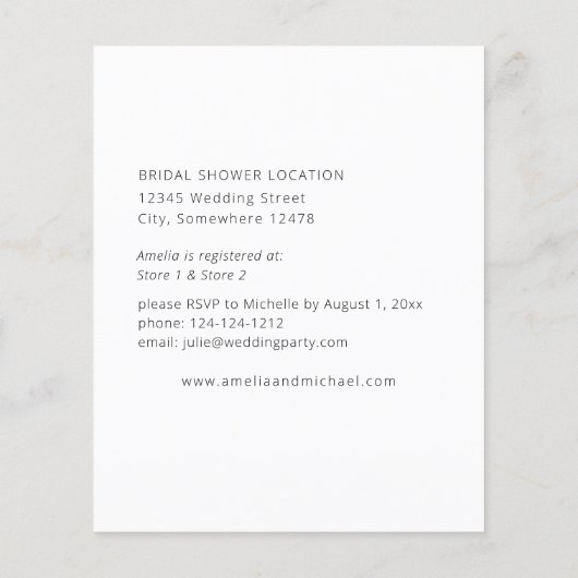 バジェットネイビーブルー&赤面ピンクフローラブライダルシャワー チラシ (裏面)