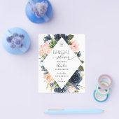 バジェットネイビーブルー&赤面ピンクフローラブライダルシャワー チラシ (シングル)