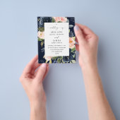 バジェットネイビーブルー&赤面ピンクフローラ結婚ズ秋 チラシ (手)