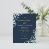 バジェットネイビーブルー&金ゴールドリーフ結婚式招待状 (スタンド正面)