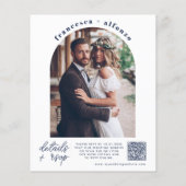 バジェットネイビーブルーRSVP QRコードレトロ写真結婚s (裏面)