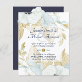 バジェットネイビーベイホワイトアネモン結婚式招待状 (正面/裏面)