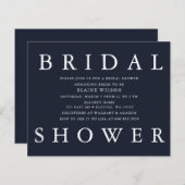 バジェットネイビーモダンブライダルシャワー招待 (正面/裏面)