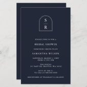 バジェットネイビーモノグラムブライダルシャワー招待 (正面/裏面)