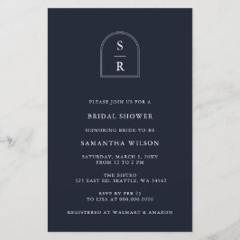 バジェットネイビーモノグラムブライダルシャワー招待