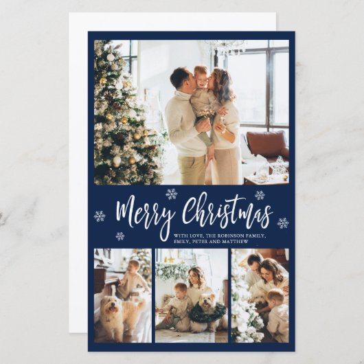 バジェットネイビー写真コラージクリスマスシンカード (正面/裏面)