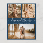 バジェットネイビー写真結婚コラージュのサンキューカード (正面)