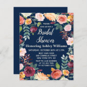 バジェットネイビー秋フローラブライダルシャワー招待 (正面/裏面)