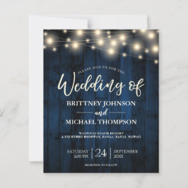 バジェットネイビー素朴ブルーストリングライツウッド招待状