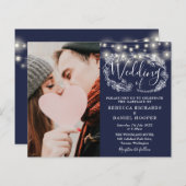 バジェットネイビー結婚ブルーの詳細写真招待状 (正面/裏面)