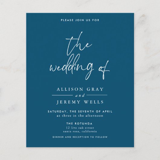 バジェットネイビー結婚式招待状 チラシ (正面)