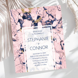 バジェットネイビー赤面金ゴールドマーブル結婚式招待状