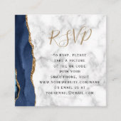 バジェットネイビー金ゴールドアゲー結婚ト大理石のQRコードRSVP エンクロージャーカード (正面)
