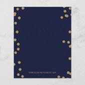 バジェットネイビー金ゴールド紙吹雪ブライダルシャワー招待 (裏面)