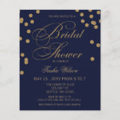バジェットネイビー金ゴールド紙吹雪ブライダルシャワー招待 (正面)