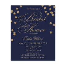 バジェットネイビー金ゴールド紙吹雪ブライダルシャワー招待