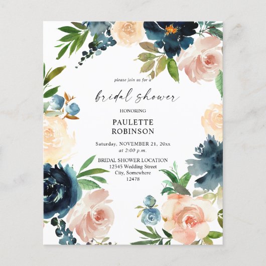 バジェットネイビー&ダスティブルーピンクブライダルシャワー チラシ (正面)