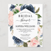 バジェットネイビー&ピンクフレームブライダルシャワー招待 (正面)