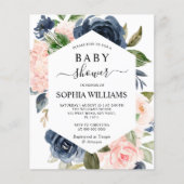 バジェットネイビー&ピンクフレームベビーシャワー招待状 (正面)