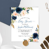 バジェットネイビー&ピンクフローラベビーシャワー招待状