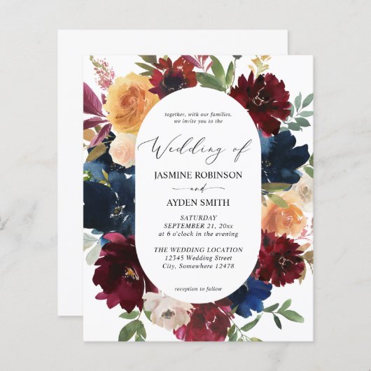 バジェットネイビー、ブルガンディーピンク&ピーチ結婚フローラ2 (正面/裏面)