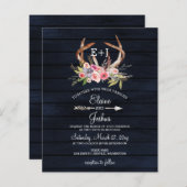 バジェットネイビー〔雄ジカの〕枝角カントリーウェディング招待状 (正面/裏面)