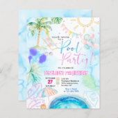 バジェットネオングローウォーター色プールパーティー誕生日 (正面/裏面)