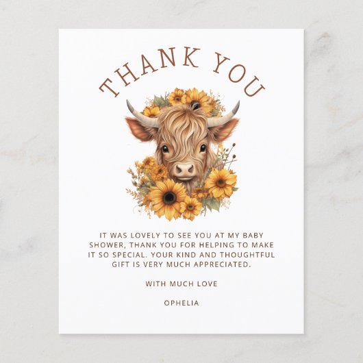 バジェットハイランドカウサンフラワーベビーシャワ感謝していー (正面)