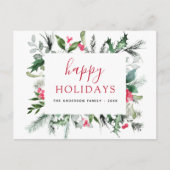 バジェットハッピーホリデーズクリスマスグリーンリーレッドカード シーズンポストカード (正面)
