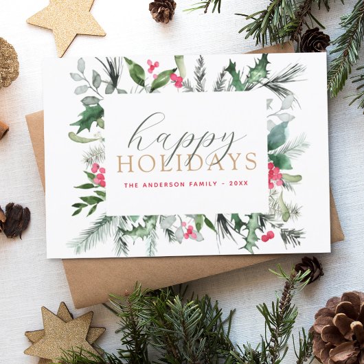 バジェットハッピーホリデーズクリスマスグリーンリーレッドカード シーズンポストカード