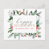 バジェットハッピーホリデーズクリスマスグリーンリーレッドカード シーズンポストカード (正面)
