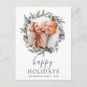 バジェットハッピーホリデーズクリスマスダスティブルーフォト シーズンポストカード (正面)