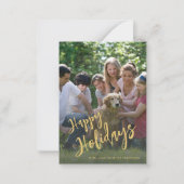 バジェットハッピーホリデーフェイク金ゴールドフォトホリデー ノートカード (正面)