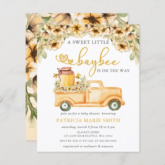 バジェットハネビーベビーシャワー招待状 (正面/裏面)